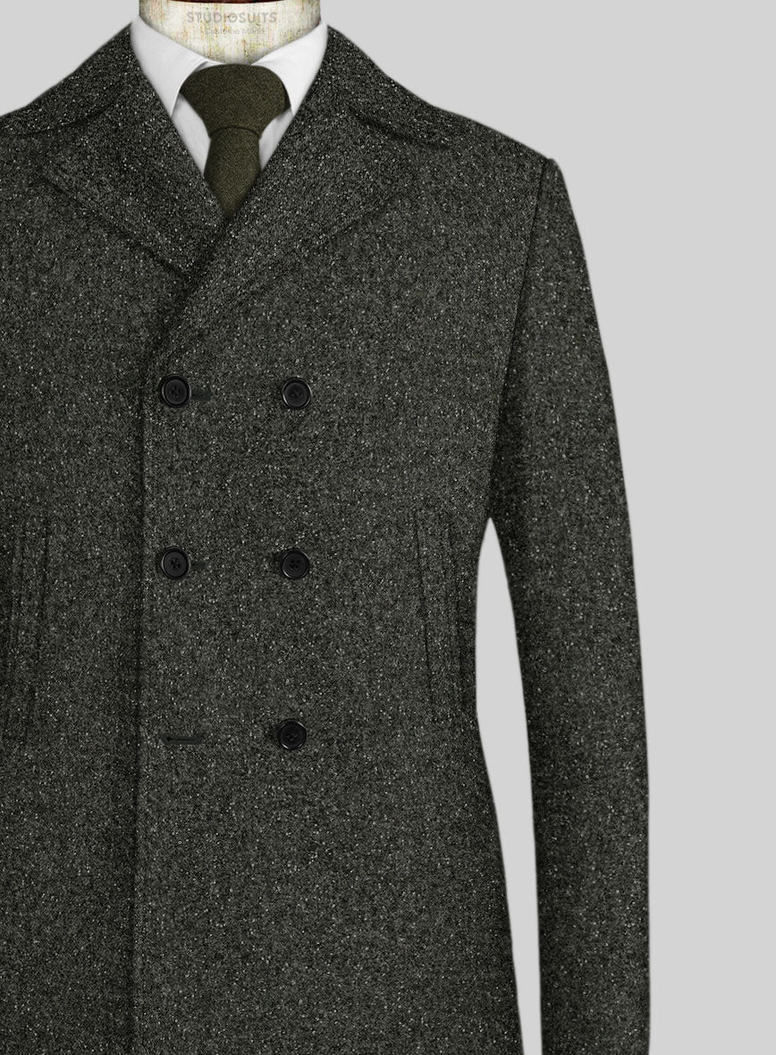 Dark Olive Flecks Donegal Tweed Pea Coat - Image 2