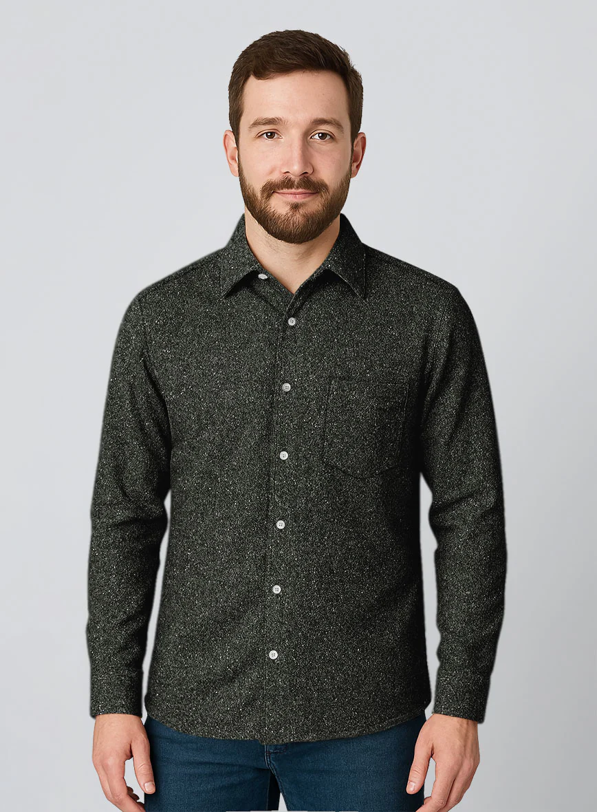 Dark Olive Flecks Donegal Tweed Shirt - Image 2