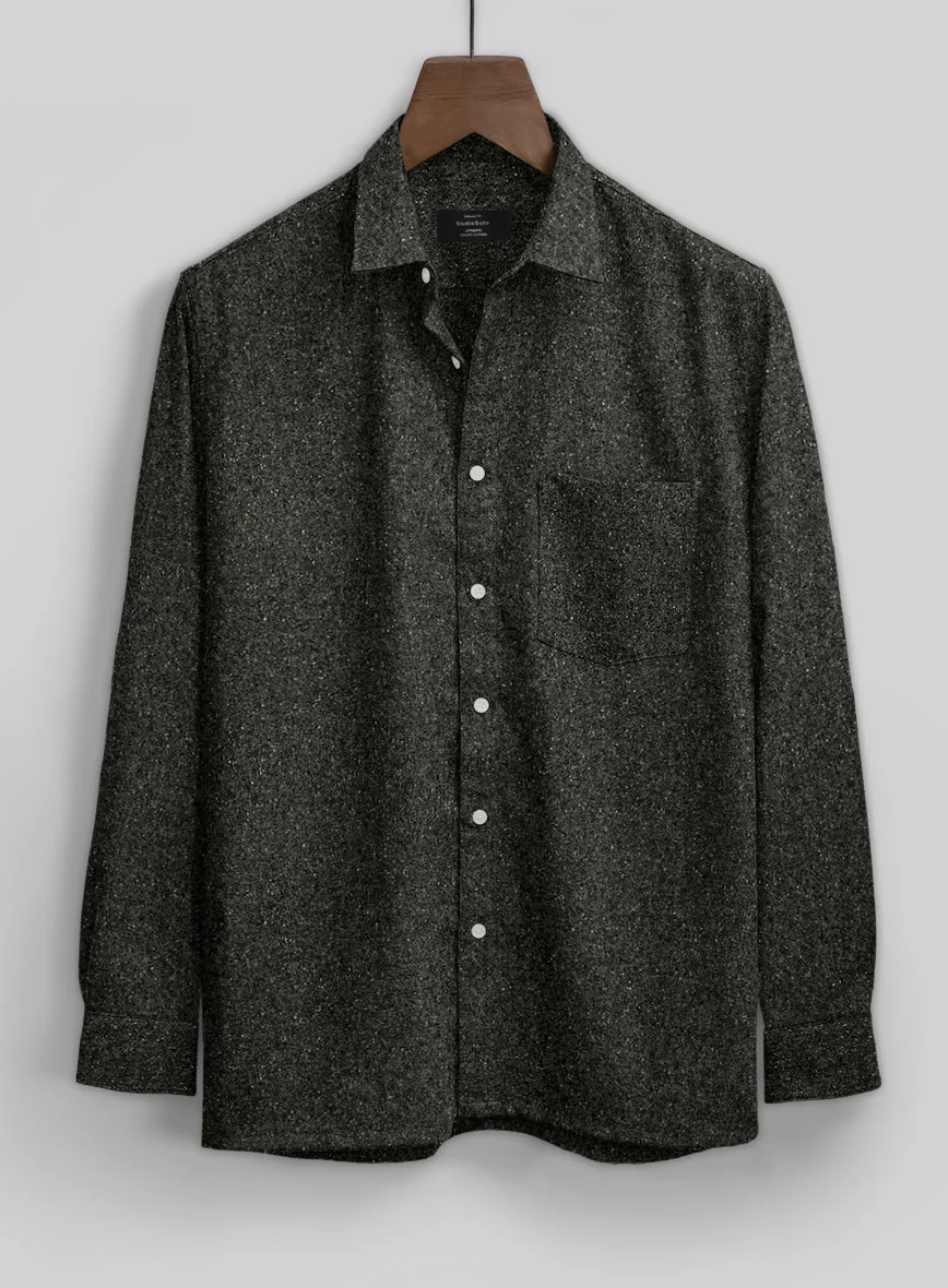 Dark Olive Flecks Donegal Tweed Shirt - Image 3