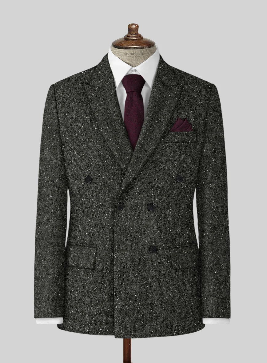 Dark Olive Flecks Donegal Tweed Double Breasted Suit - Image 3