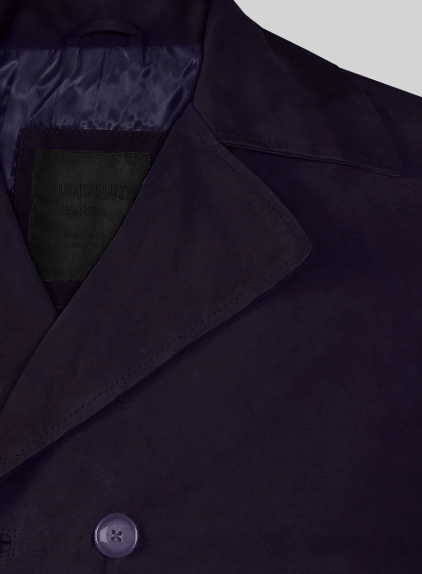 Dark Slate Purple Suede Leather Pea Coat - Image 4