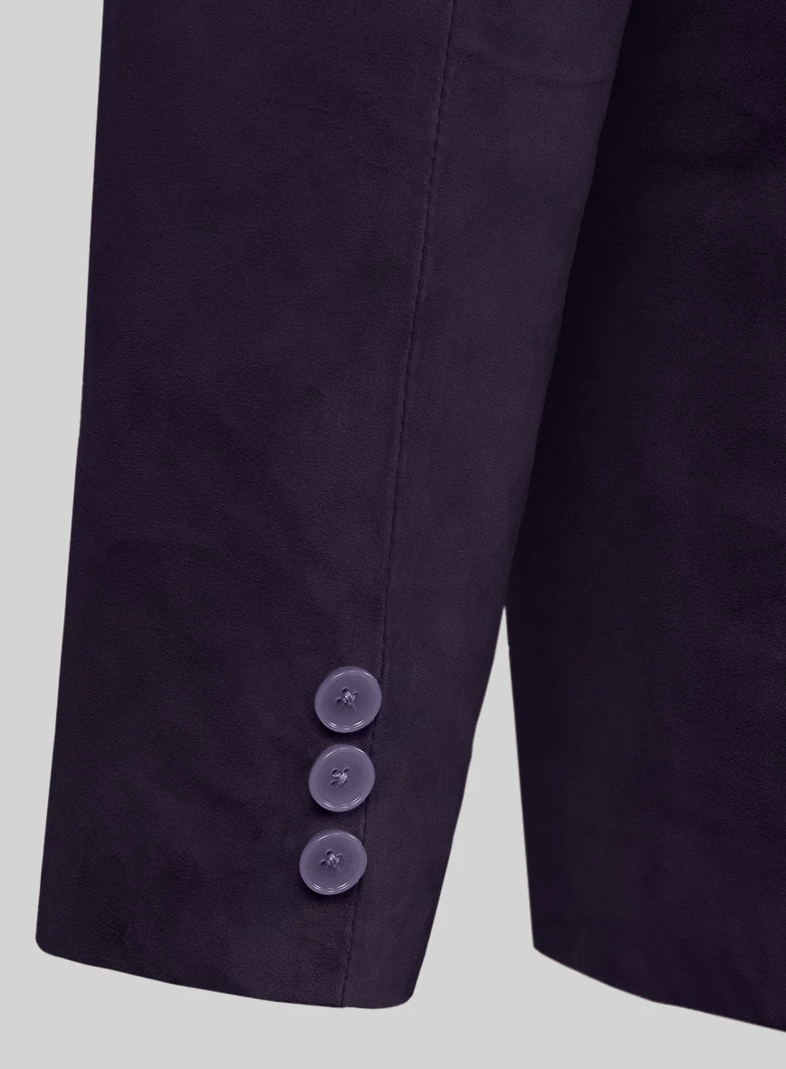 Dark Slate Purple Suede Leather Pea Coat - Image 5