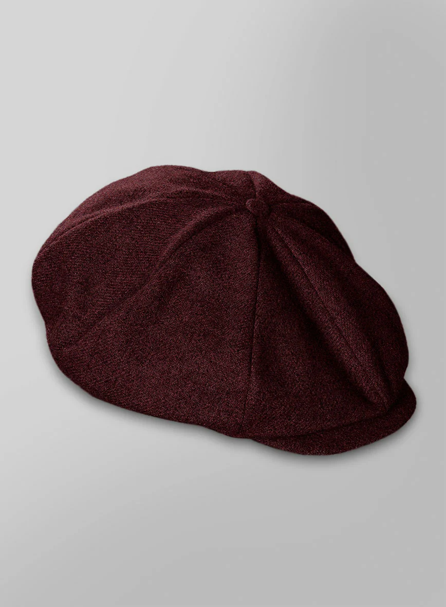 Dark Wine Heavy Tweed Newsboy Cap - Image 3