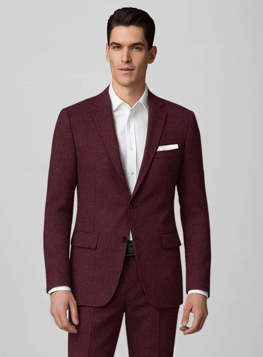 Dark Wine Heavy Tweed Suit - Image 3
