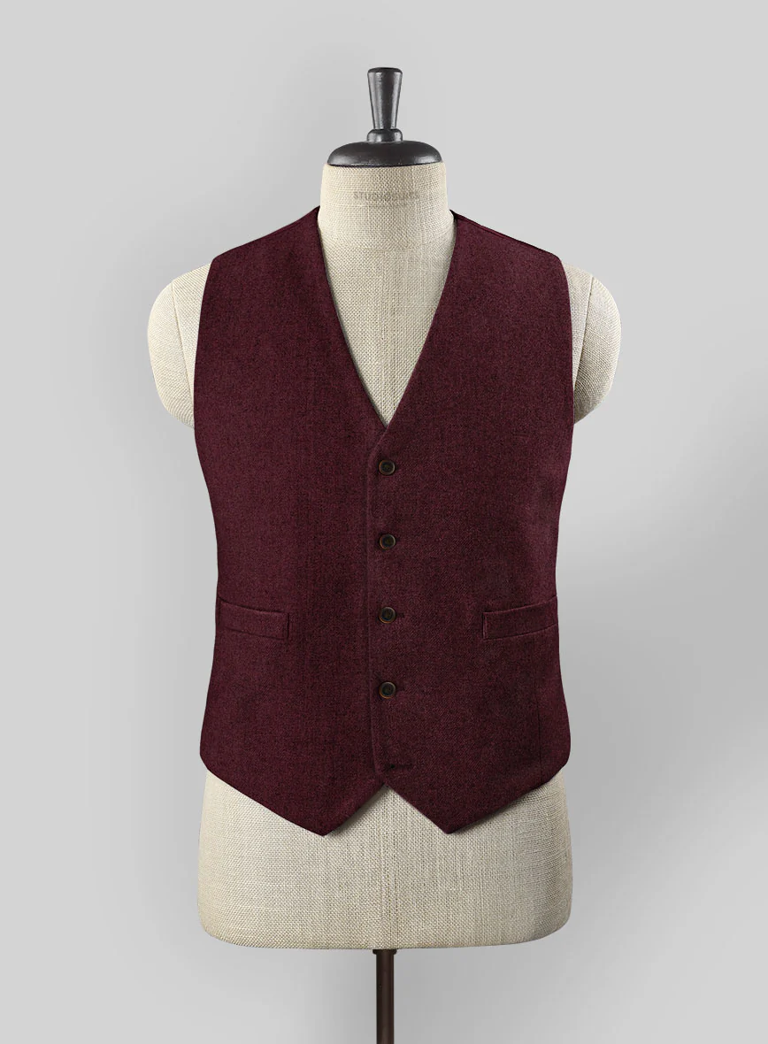 Dark Wine Heavy Tweed Waist Coat - Image 3