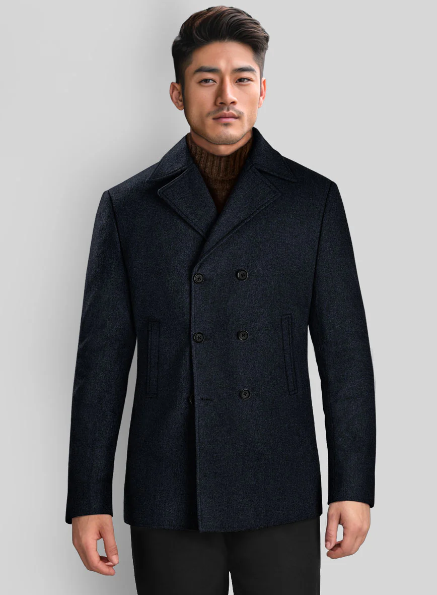 Deep Blue Heavy Tweed Pea Coat - Image 2