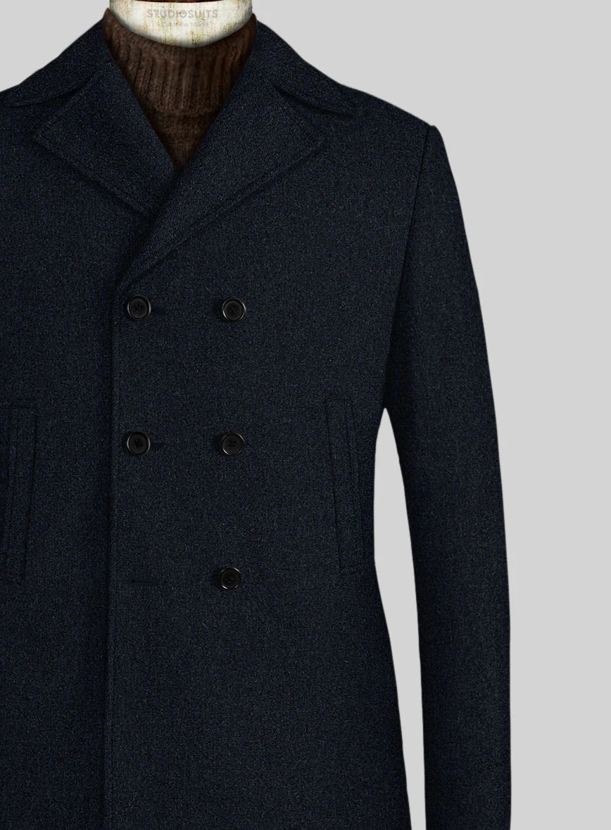 Deep Blue Heavy Tweed Pea Coat - Image 3