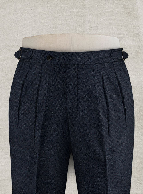 Deep Blue Herringbone Highland Tweed Trousers - Image 3