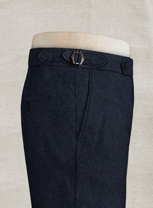 Deep Blue Herringbone Highland Tweed Trousers - Image 4