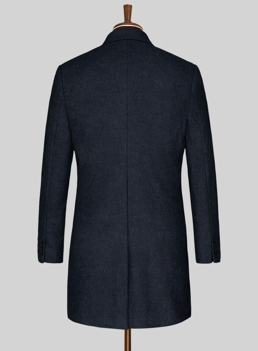 Deep Blue Herringbone Tweed Overcoat - Image 3