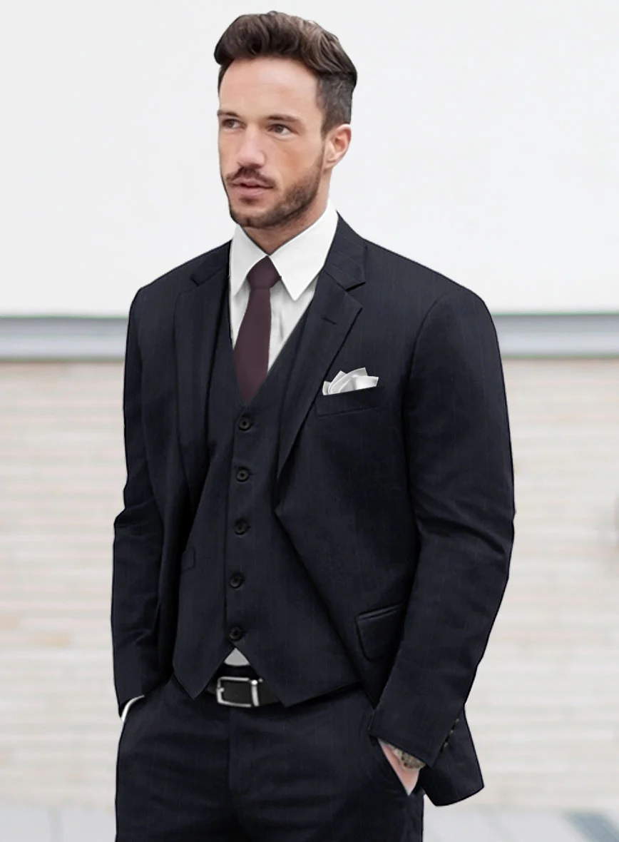 Deep Blue Old World Stripe Wool Jacket - Image 2