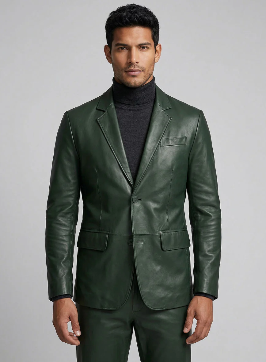 Soft Deep Olive Leather Blazer - Image 2
