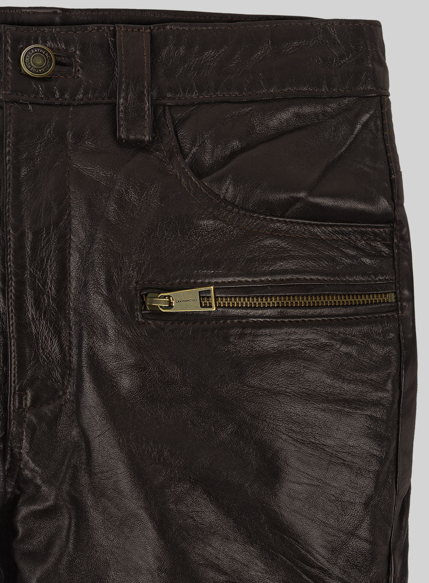 Delphic Soft Dark Brown Biker Leather Jeans - Image 2