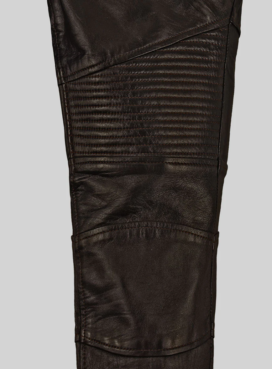 Delphic Soft Dark Brown Biker Leather Jeans - Image 4