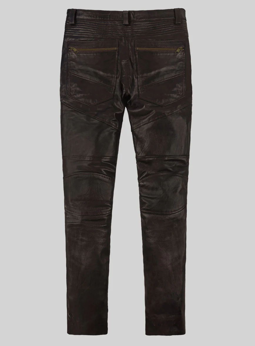 Delphic Soft Dark Brown Biker Leather Jeans - Image 5