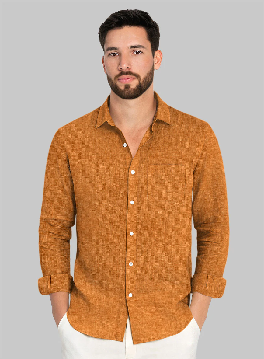 Dublin Autumn Orange Linen Shirt - Image 2