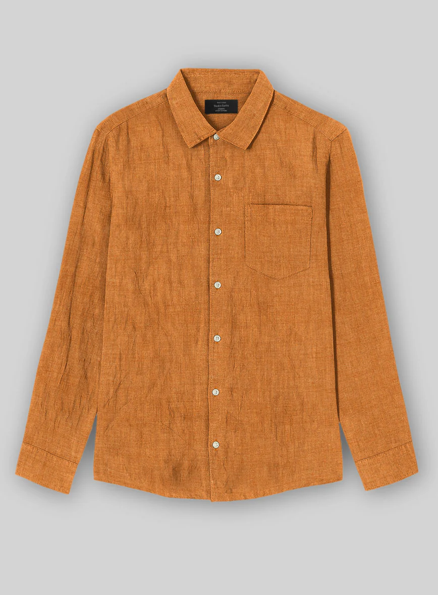 Dublin Autumn Orange Linen Shirt - Image 3