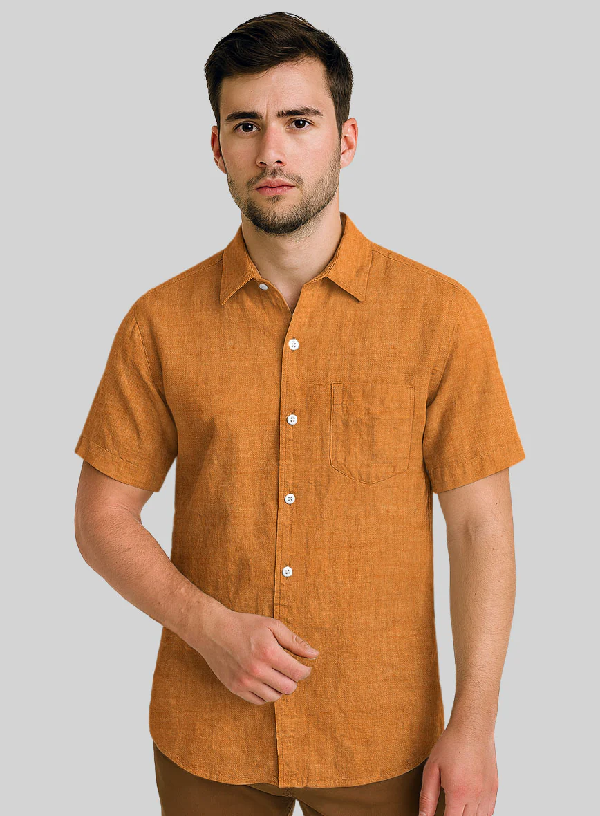 Dublin Autumn Orange Linen Shirt - Image 2