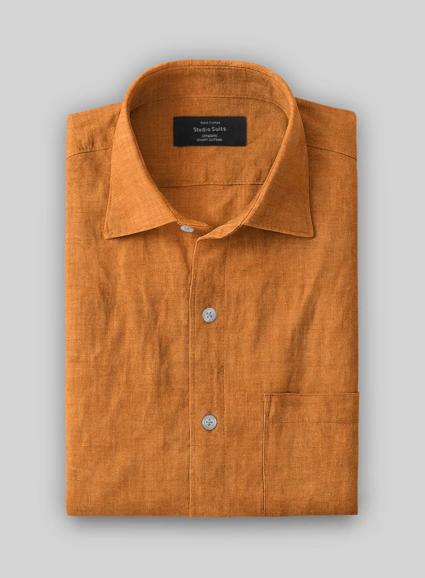 Dublin Autumn Orange Linen Shirt - Image 3
