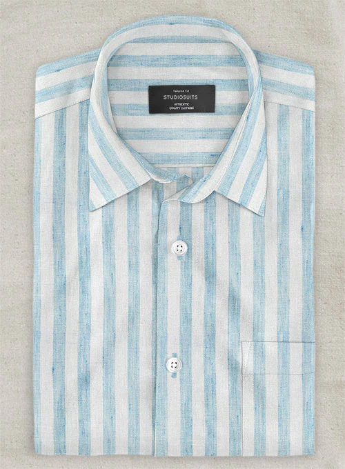 Dublin Blue Stripe Linen Shirt - Image 2
