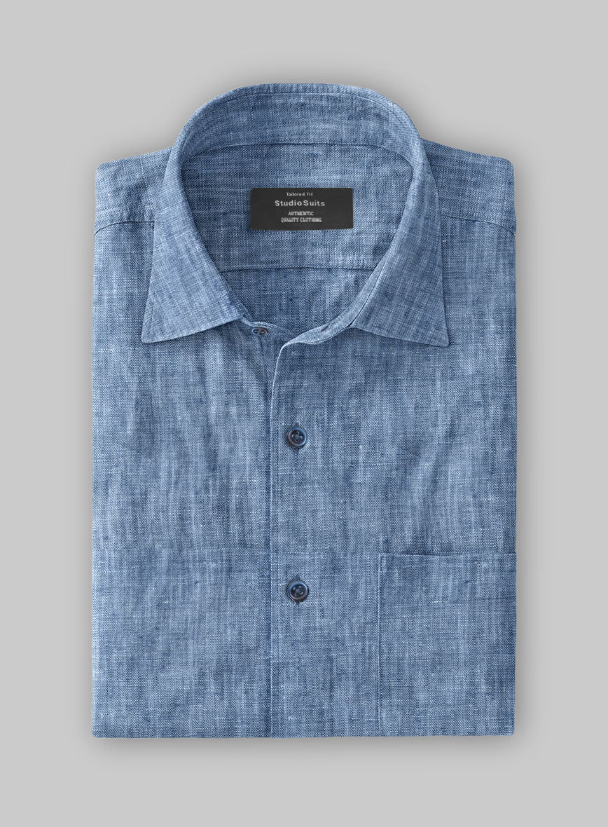 Dublin Ink Blue Linen Shirt - Image 3