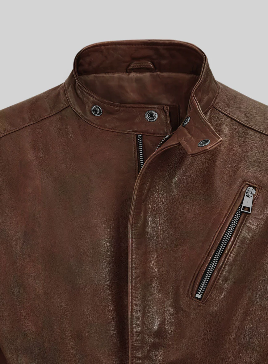 Dune Drifter Spanish Brown Biker Leather Jacket - Image 2
