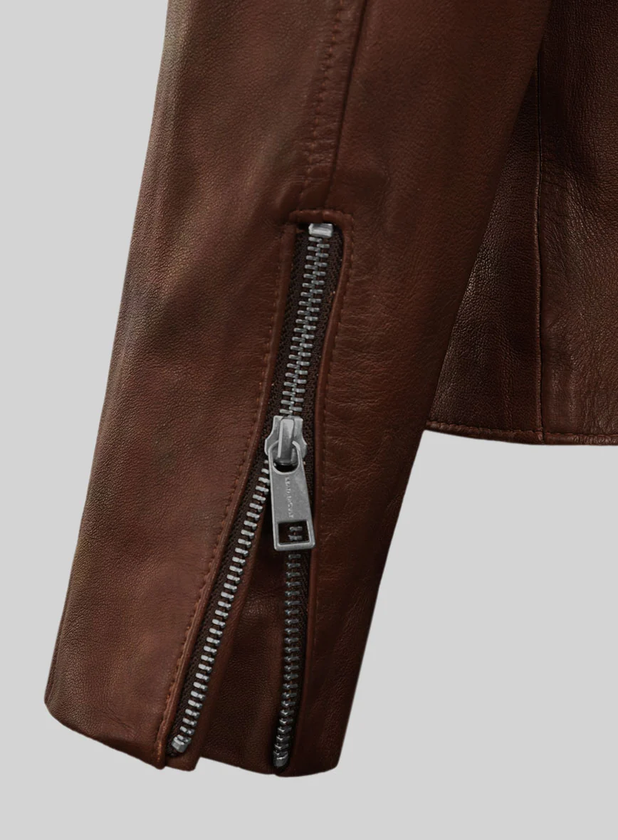 Dune Drifter Spanish Brown Biker Leather Jacket - Image 3
