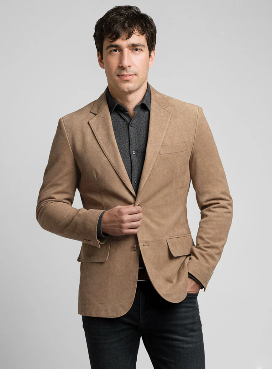 Dusty Beige Suede Leather Blazer - Image 4