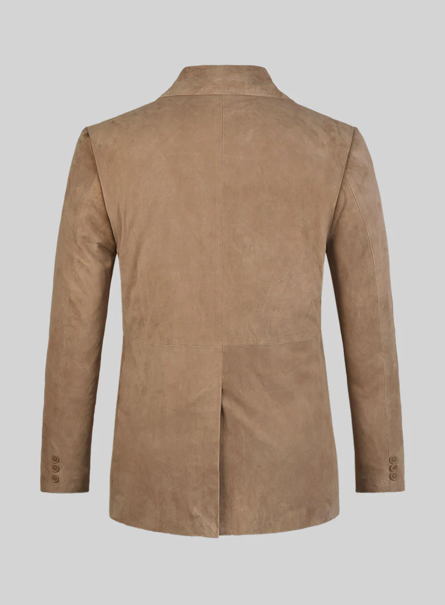 Dusty Beige Suede Leather Pea Coat - Image 2