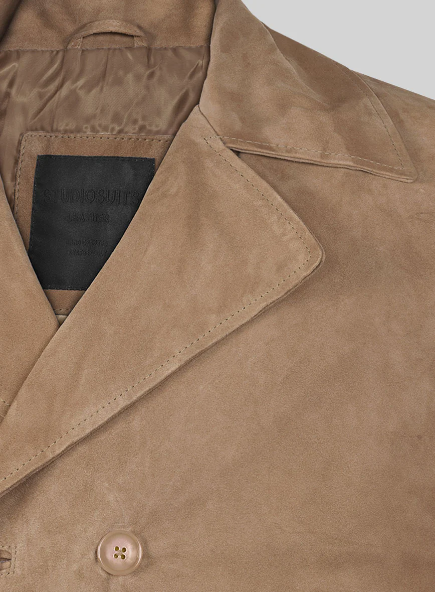 Dusty Beige Suede Leather Pea Coat - Image 3