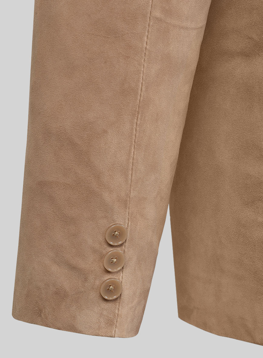 Dusty Beige Suede Leather Pea Coat - Image 4