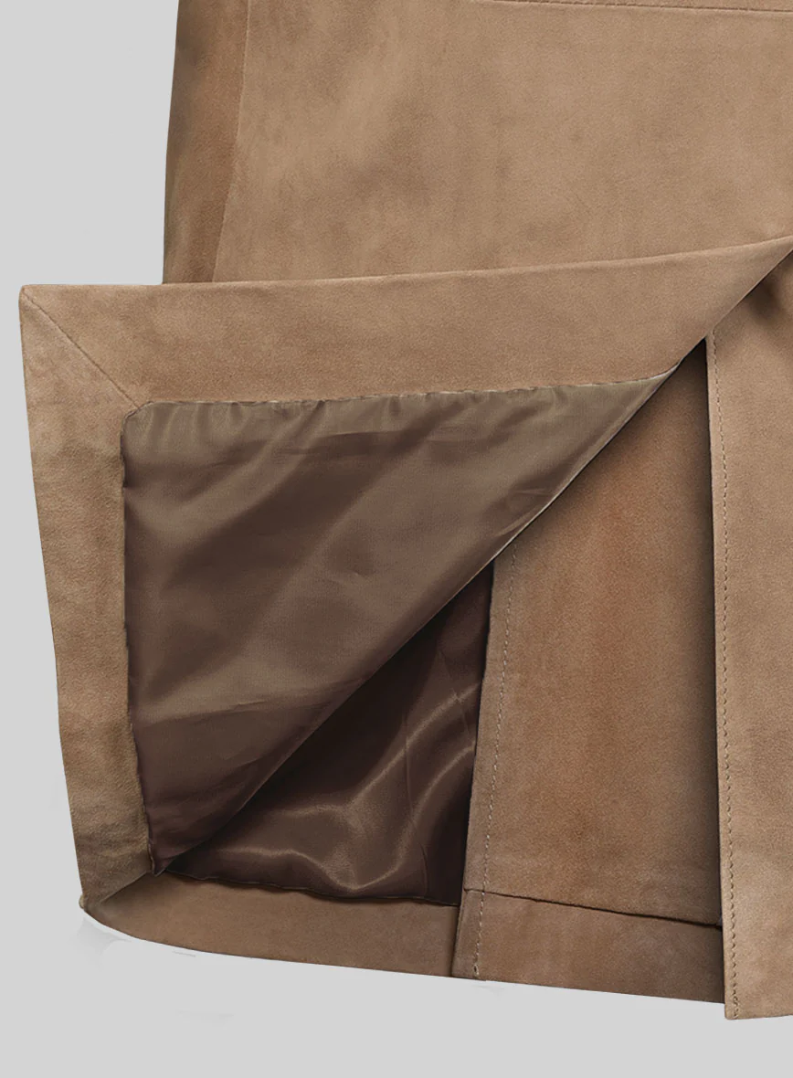 Dusty Beige Suede Leather Pea Coat - Image 5