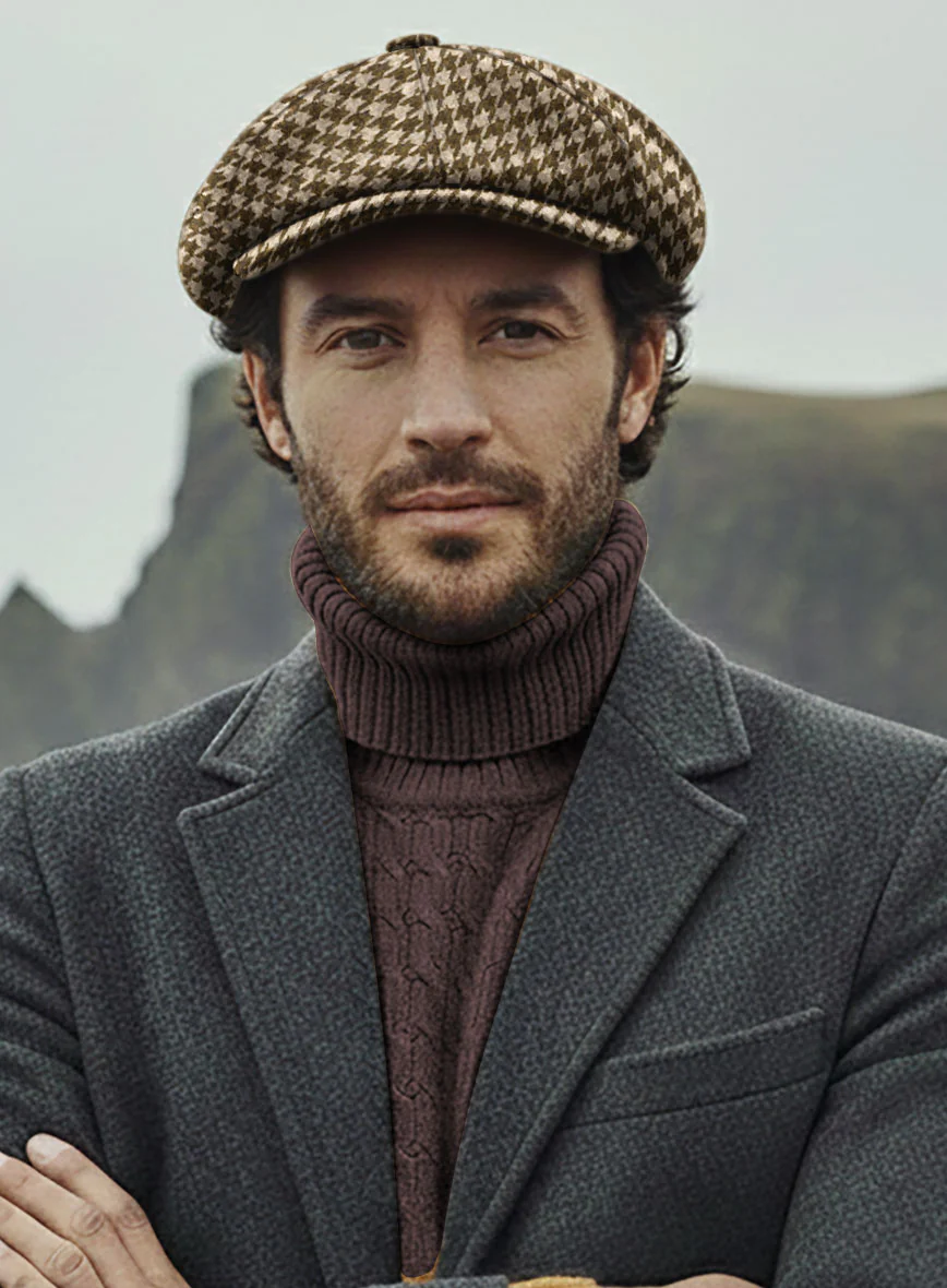 Earth Brown Houndstooth Tweed Newsboy Cap - Image 2