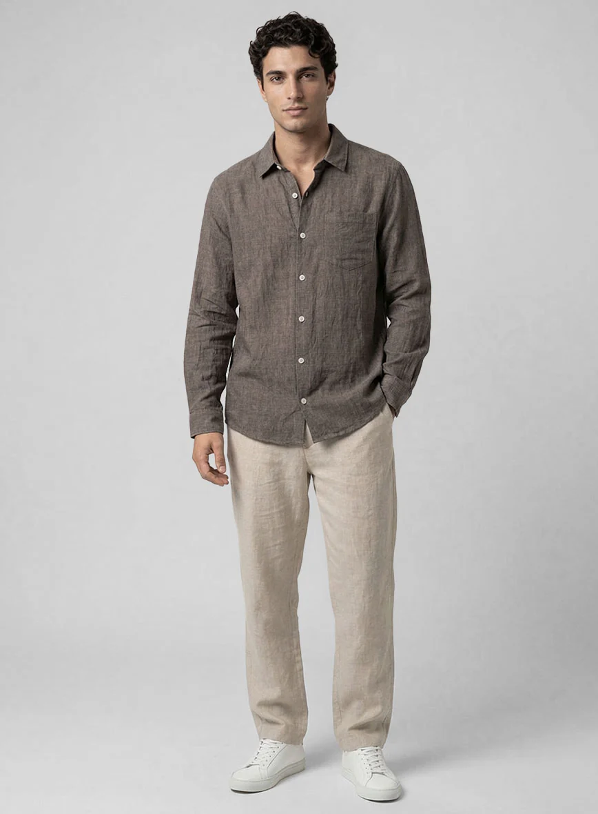 Earthen Taupe Pure Linen Shirt - Image 4