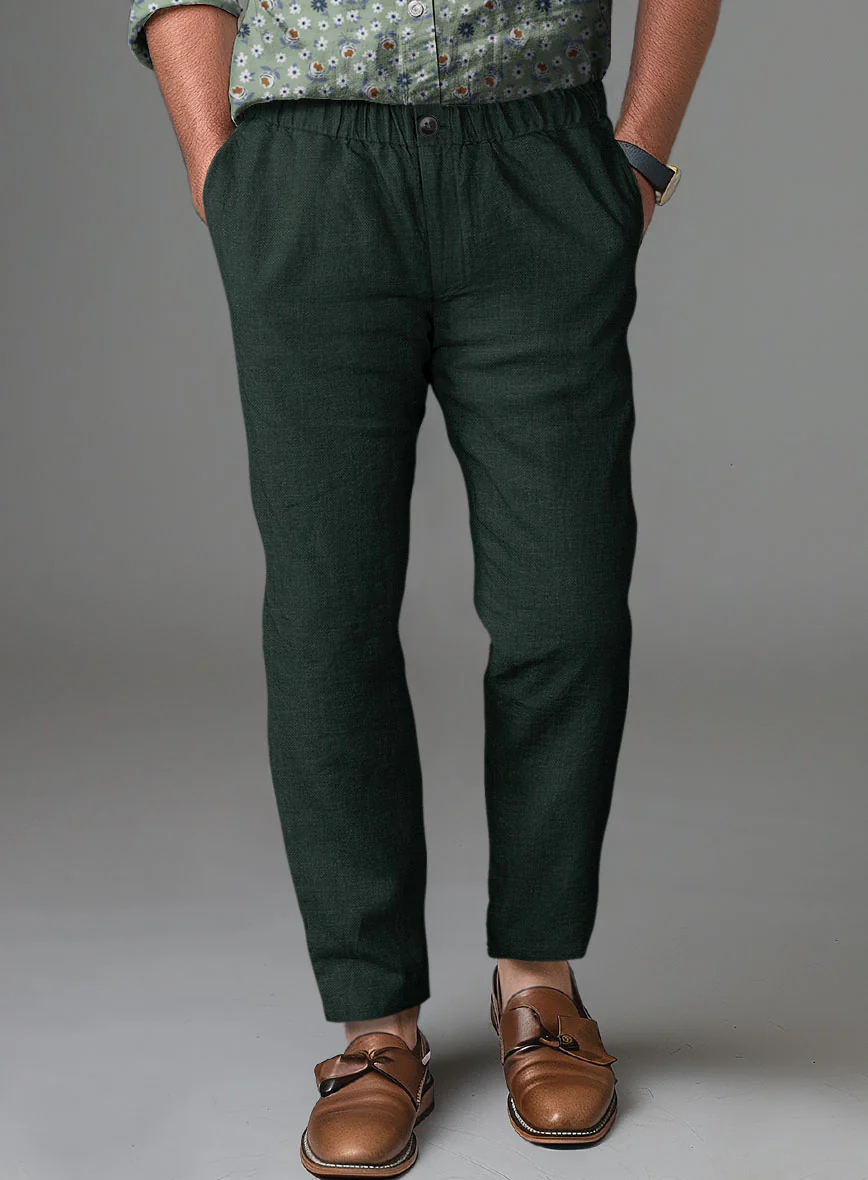 Easy Pants Dark Bottle Green Linen - Image 2