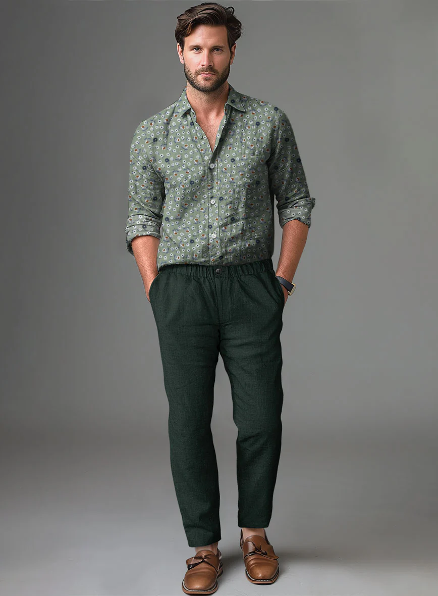 Easy Pants Dark Bottle Green Linen - Image 3