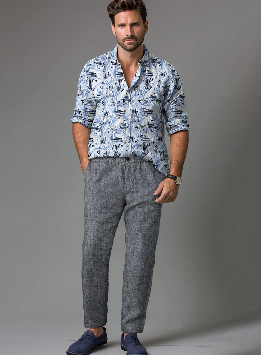 Easy Pants Italian Khyber Gray Blue Linen - Image 2