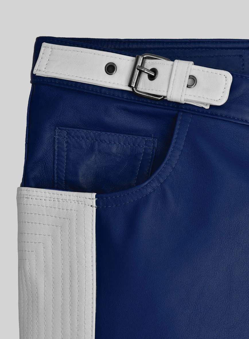ElectraBlend Moto Rich Blue Leather Pants - Image 3