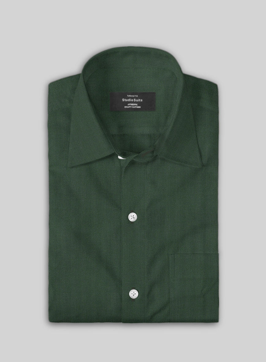 Elite Green Herringbone Cotton Shirt - Image 2