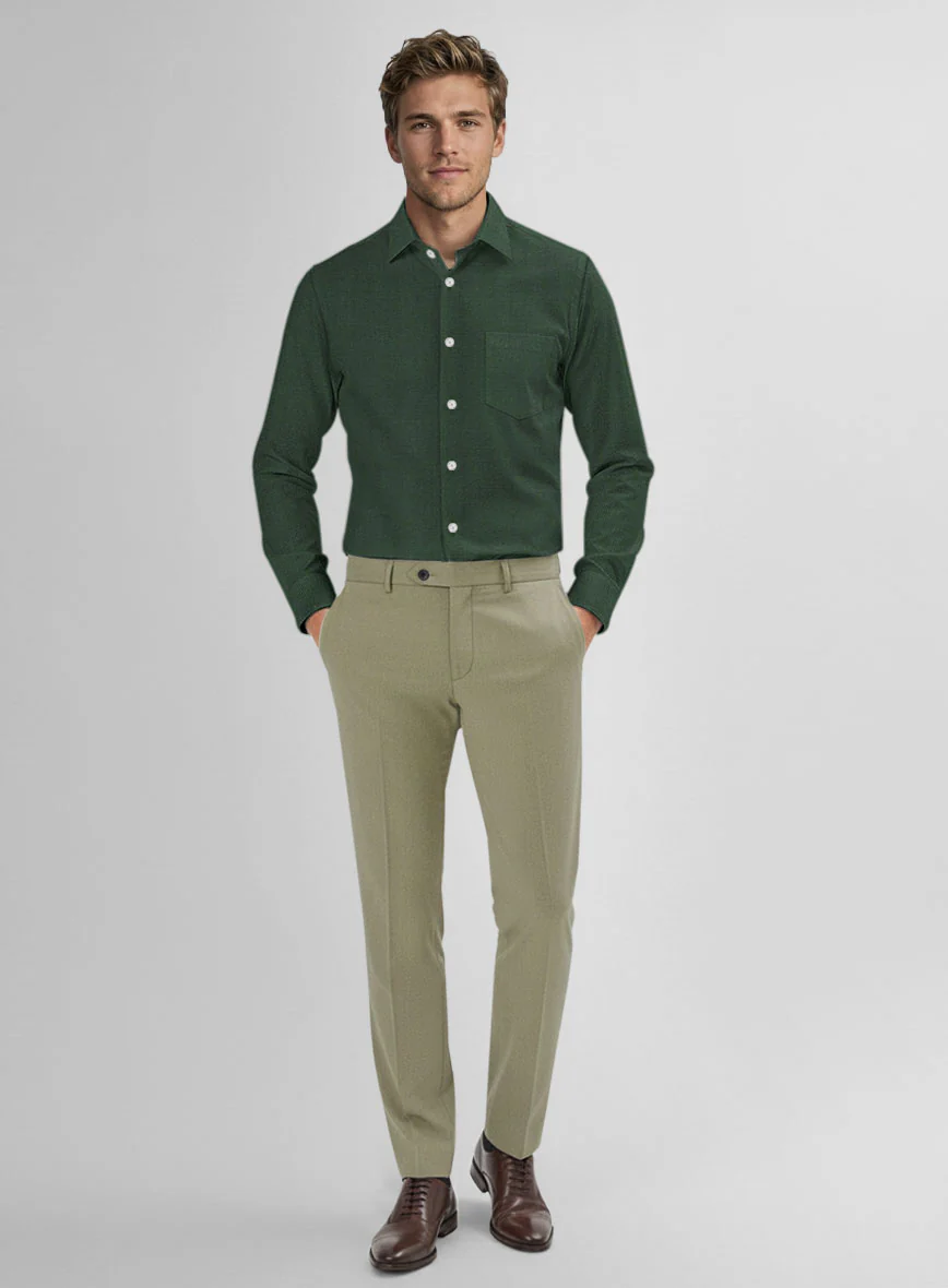 Elite Green Herringbone Cotton Shirt - Image 4