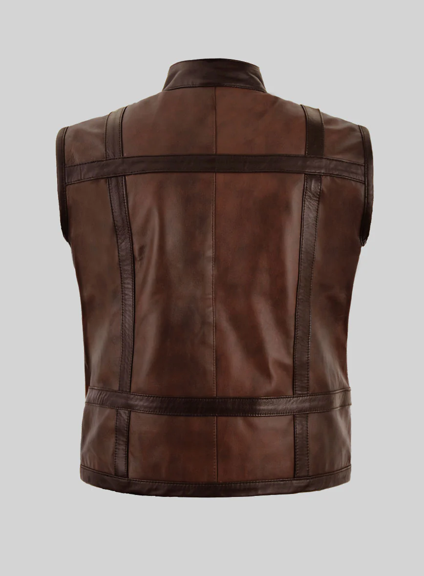 Elite Spanish Brown Moto Leather Vest - Image 2