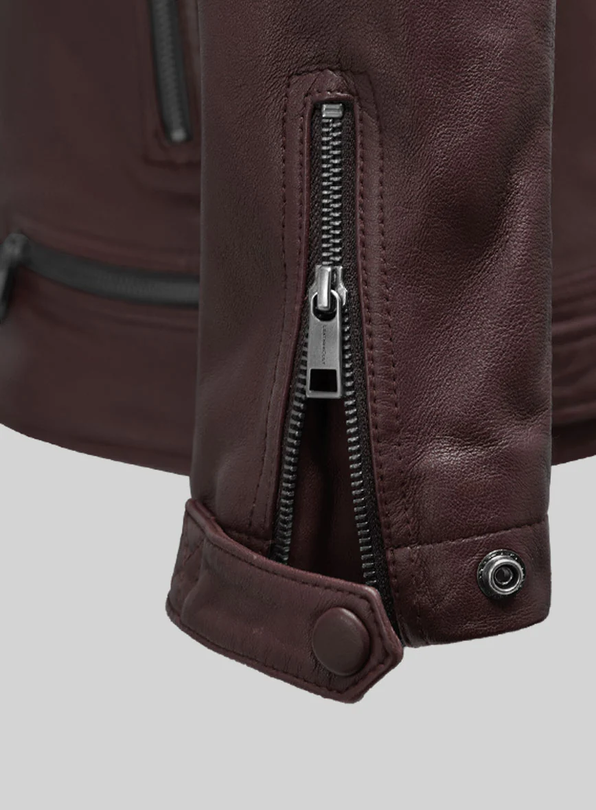Emberstrike Burgundy Biker Leather Jacket - Image 5