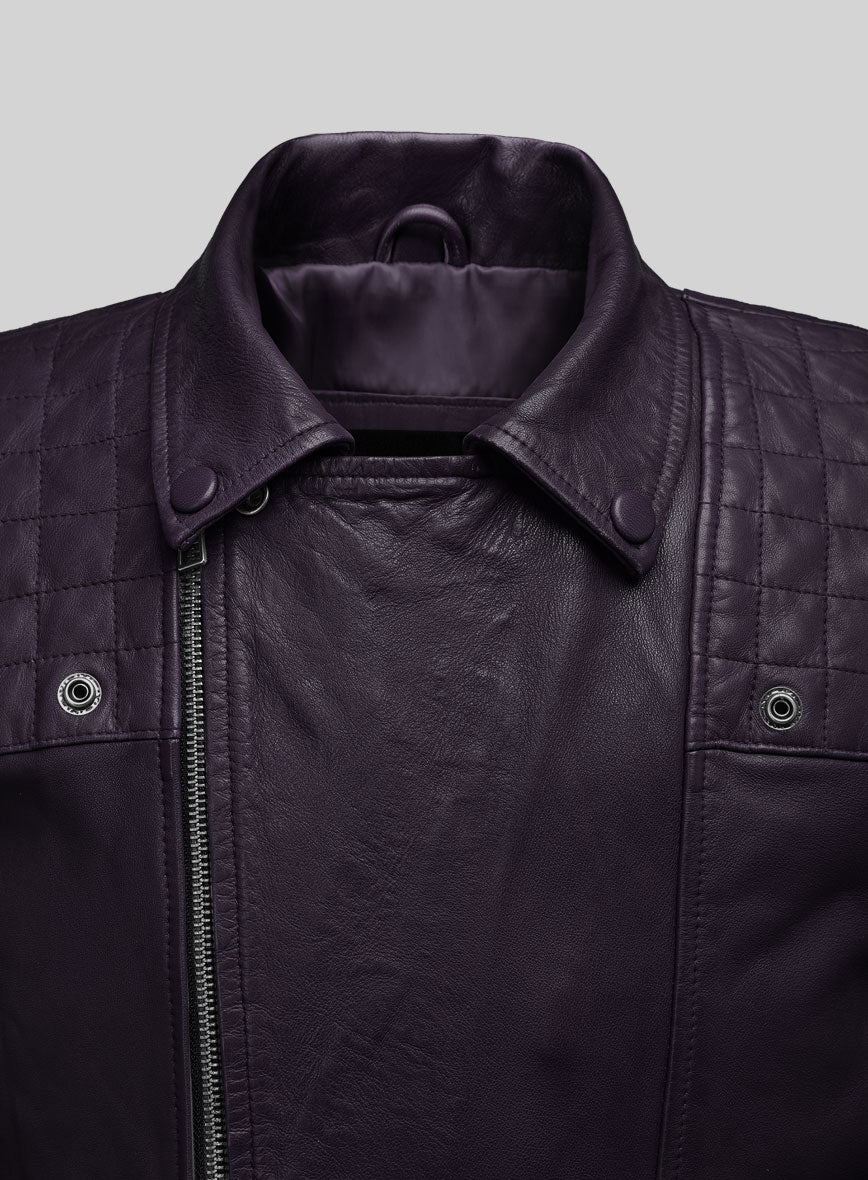 Emberstrike Purple Biker Leather Jacket - Image 2