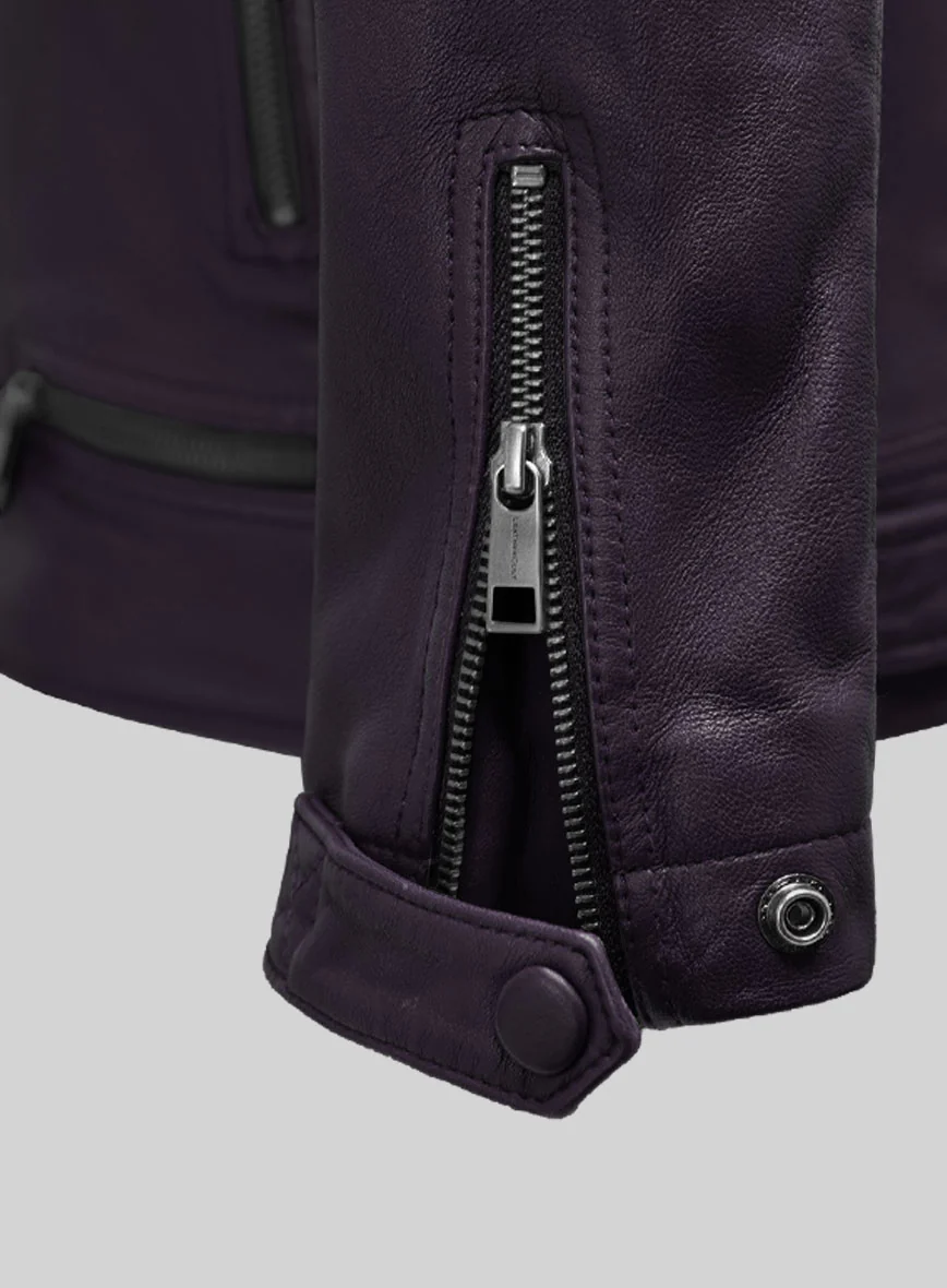 Emberstrike Purple Biker Leather Jacket - Image 5