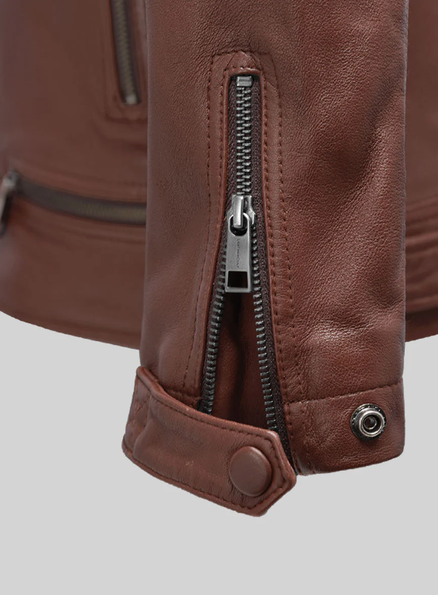 Emberstrike Tan Biker Leather Jacket - Image 5
