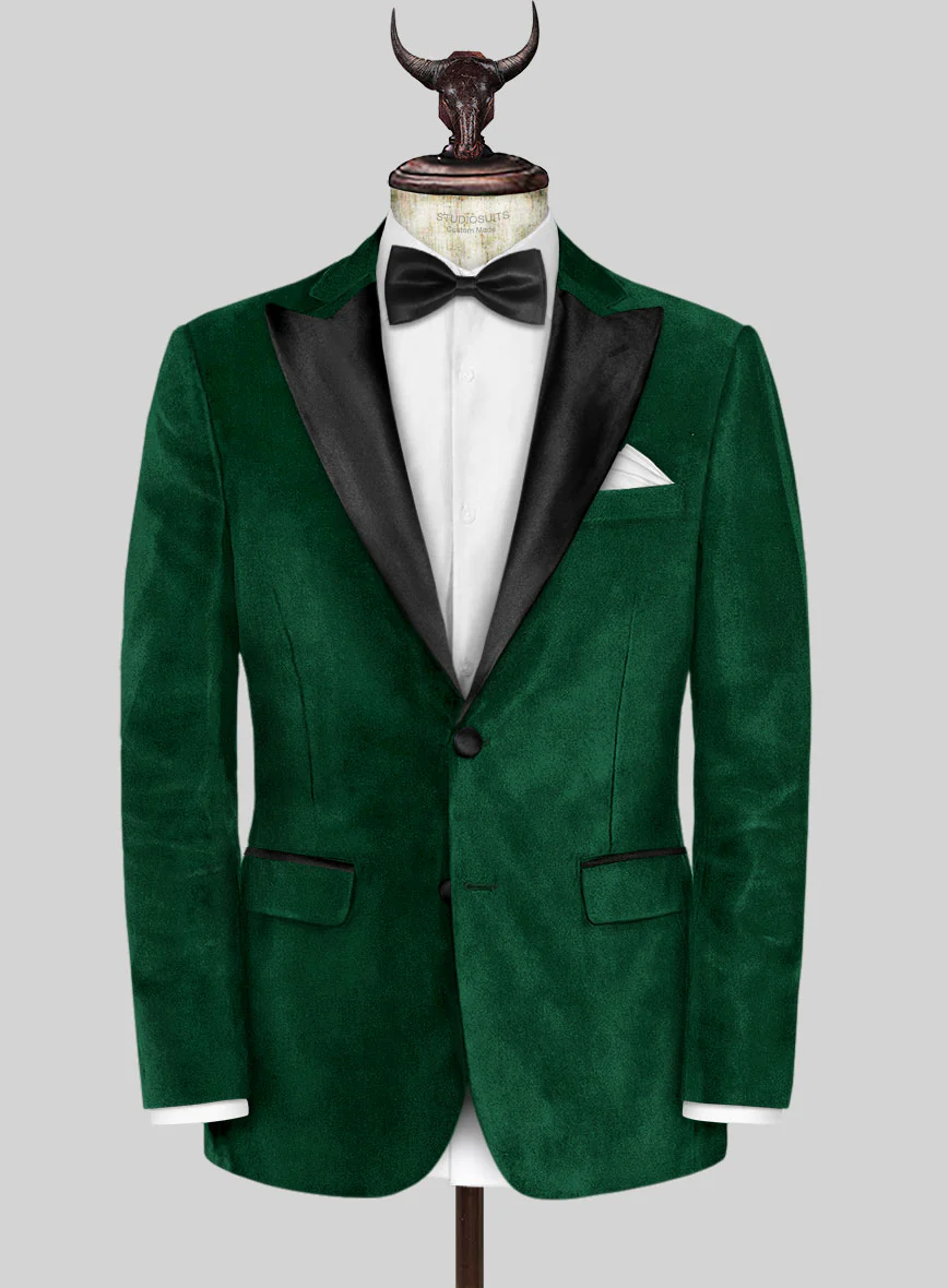 Emerald Green Velvet Tuxedo Jacket - Image 3