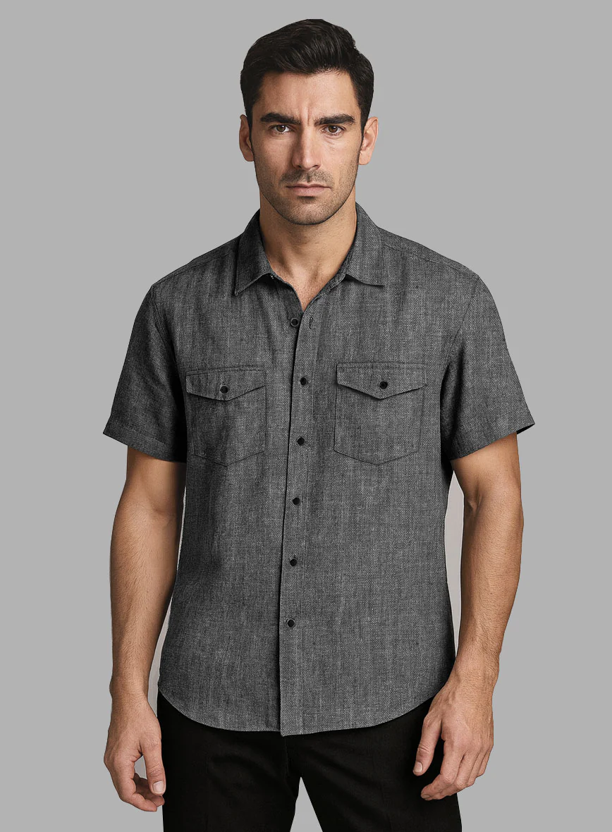 European Anchor Gray Linen Western Style Shirt - Image 2