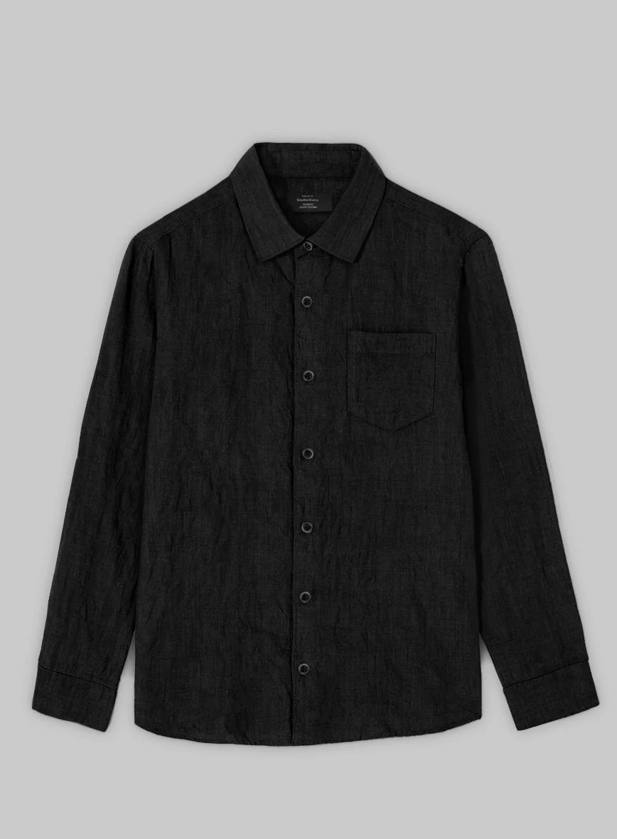 European Black Linen Shirt - Image 3