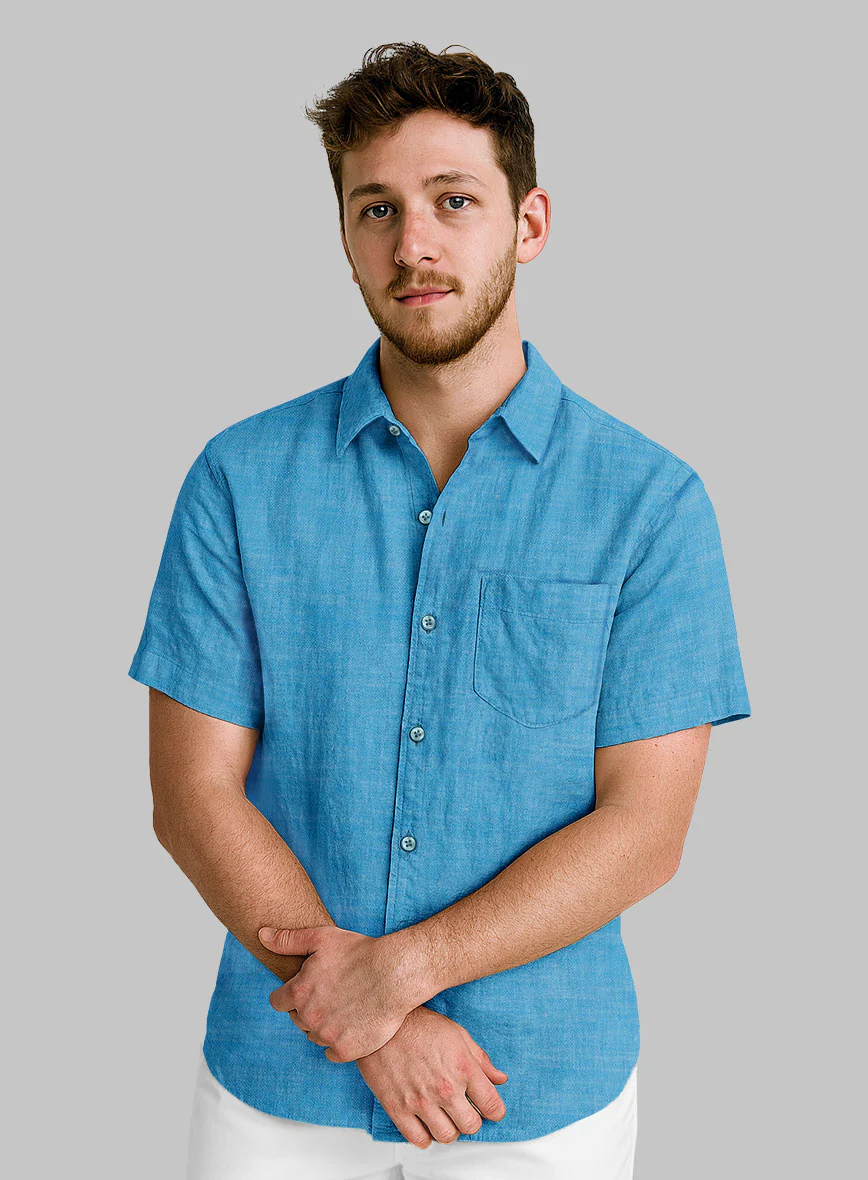 European Blue Linen Shirt - Image 2