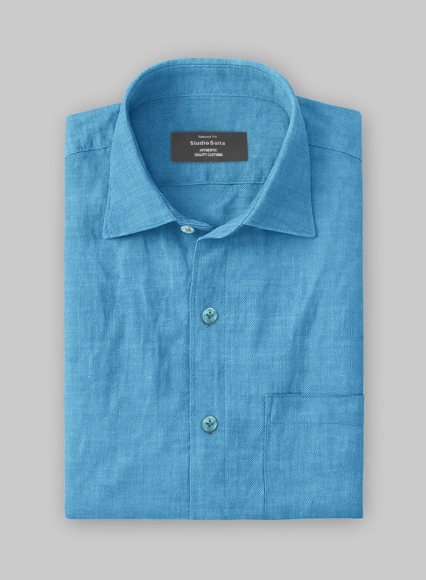 European Blue Linen Shirt - Image 3